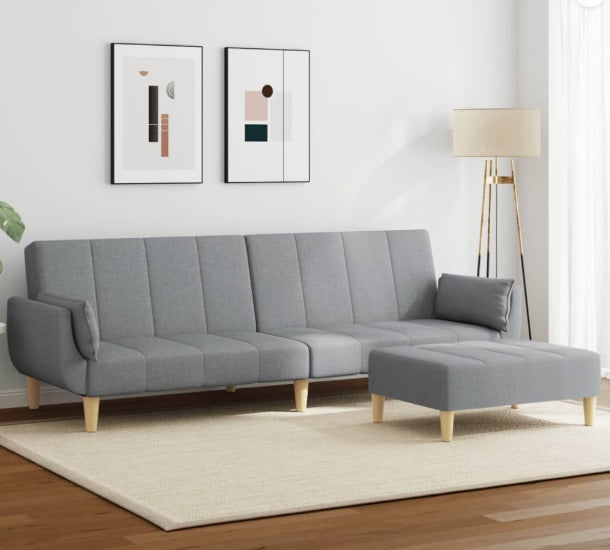 Sofa bed 2-seater with footstool fabric