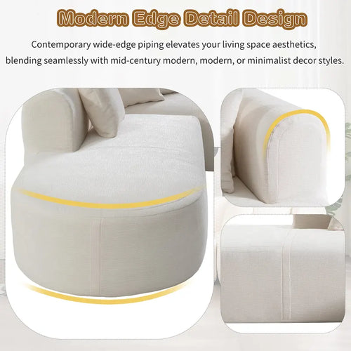 107,5 Canapé d'angle 4 places en polyester avec design incurvé et surpiqûres larges