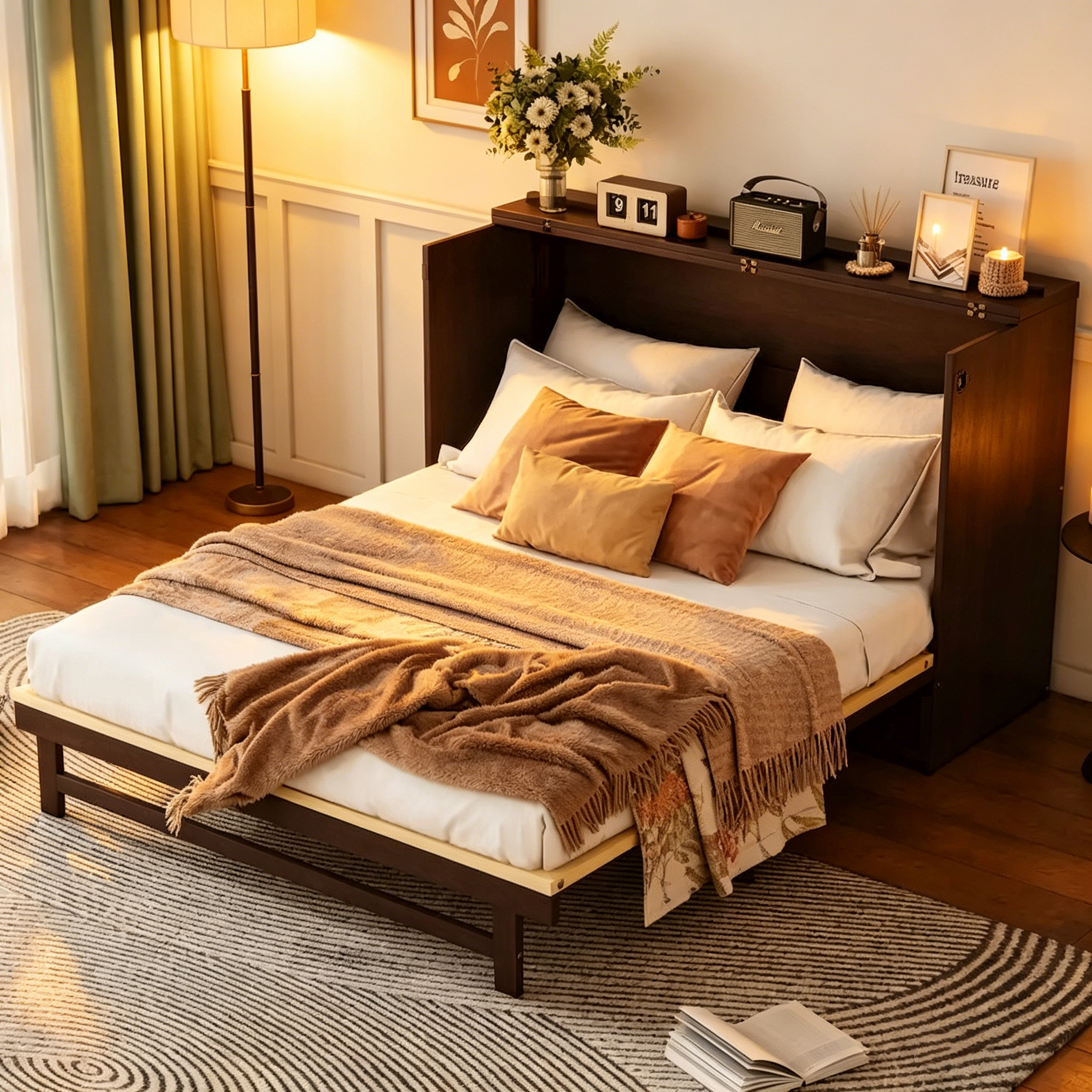 Lit escamotable Queen Size polyvalent avec fonction de rangement