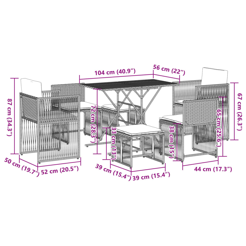 7-Delige Tuinset Met Kussens Poly Rattan