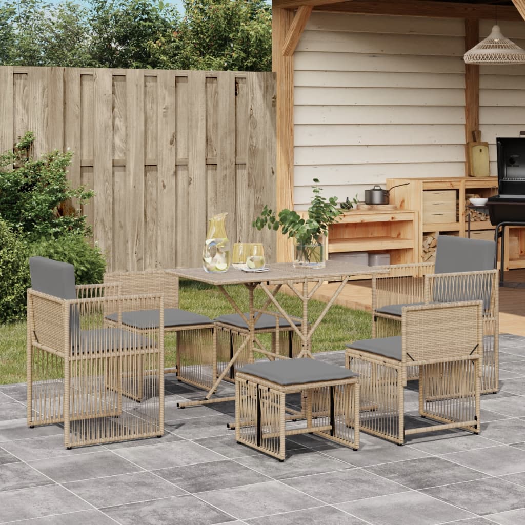 7-Delige Tuinset Met Kussens Poly Rattan