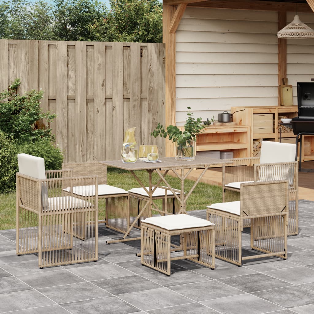 7-Delige Tuinset Met Kussens Poly Rattan