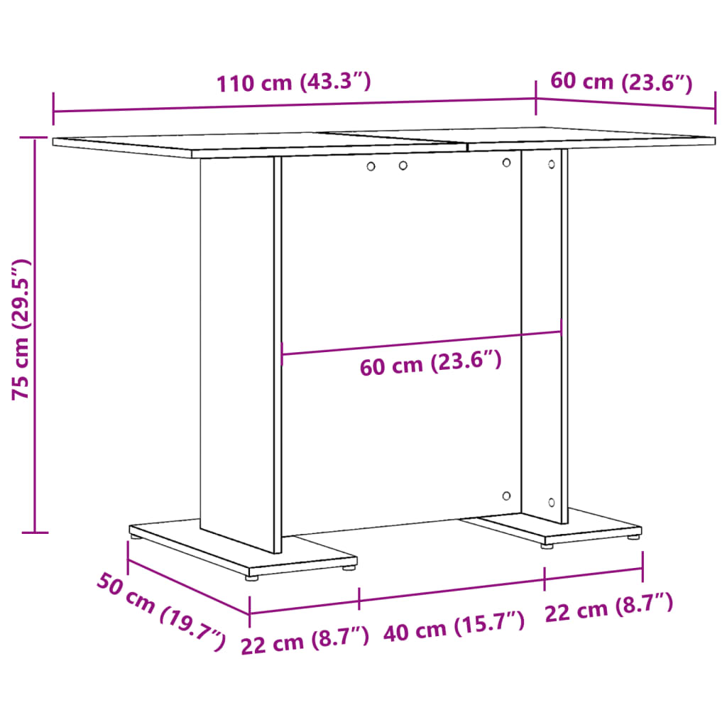 Eettafel 110X60X75 Cm Bewerkt Hout