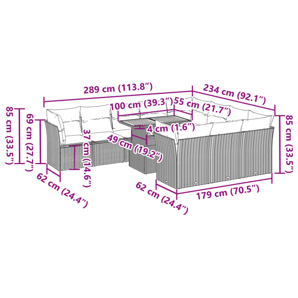 1 Tuinset Met Kussens Poly Rattan