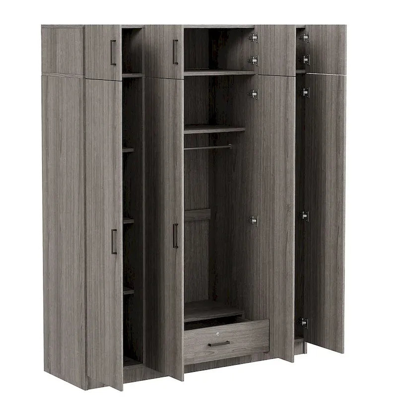Armoire avec plusieurs options de rangement et placards supérieurs